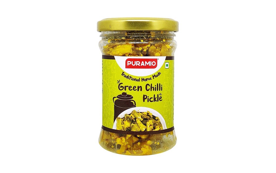 Puramio Green Chilli Pickle    Glass Jar  150 grams
